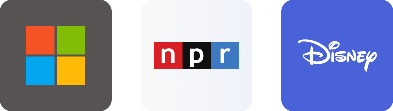 Micrisoft, NPR, and Disney logos